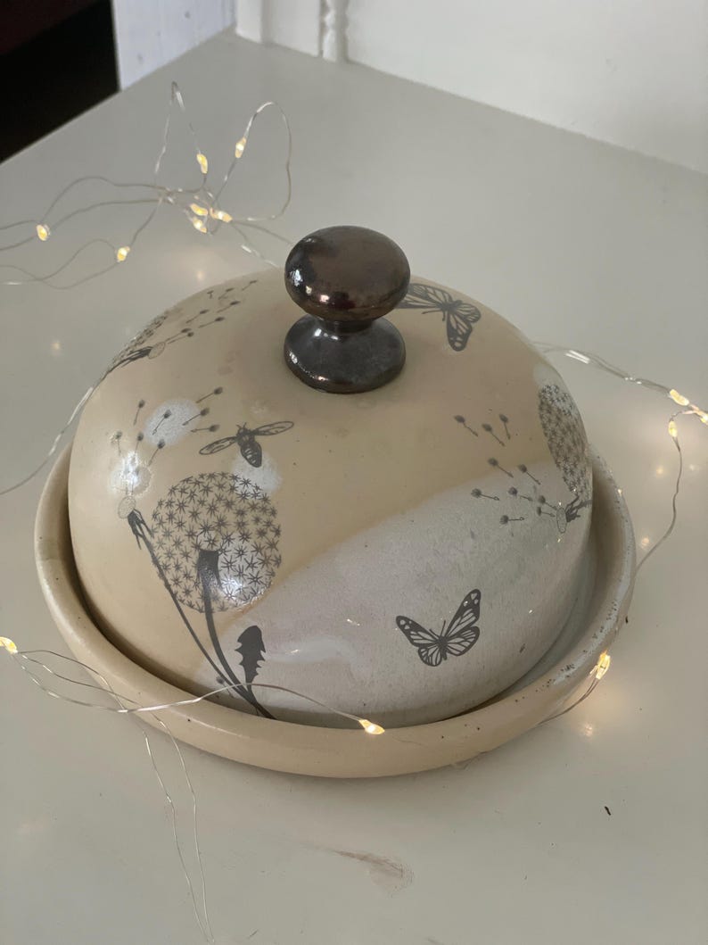 Dandelion Butter dish, Butter keeper, pottery butter dish, floral butter dish, pottery butter keeper
