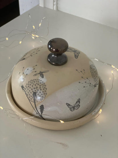 Dandelion Butter dish, Butter keeper, pottery butter dish, floral butter dish, pottery butter keeper