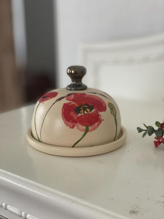 Butter dish, Butter keeper, ceramic butter dish, poppies butter keeper