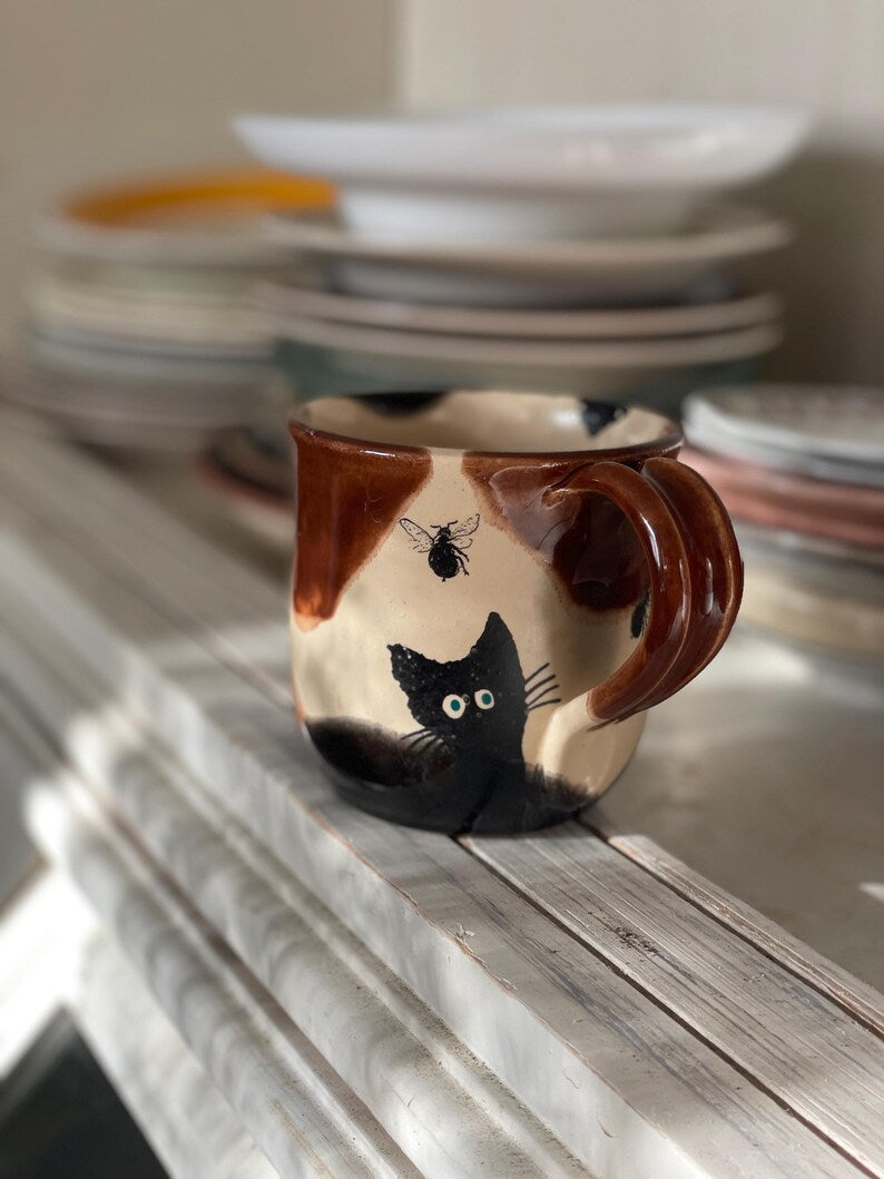 Cat Handmade pottery mug, ceramic mug, Cat mug, funny mug