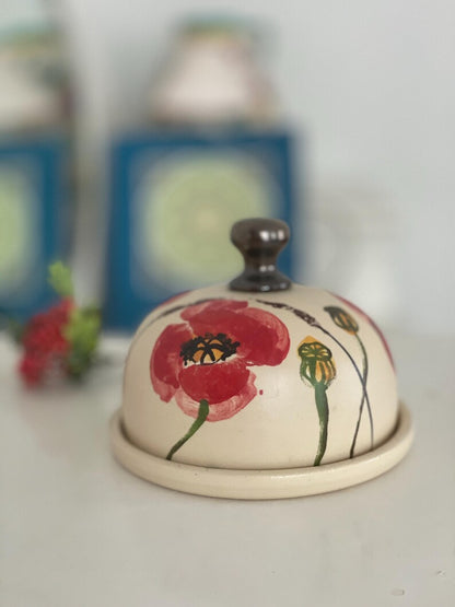 Butter dish, Butter keeper, ceramic butter dish, poppies butter keeper
