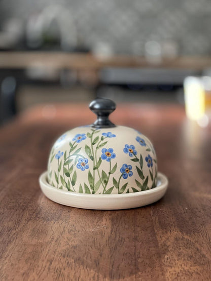 Forgetmenots Butter dish, forget me nots, small blue flowers Butter keeper, pottery butter dish, floral butter dish, pottery butter keeper