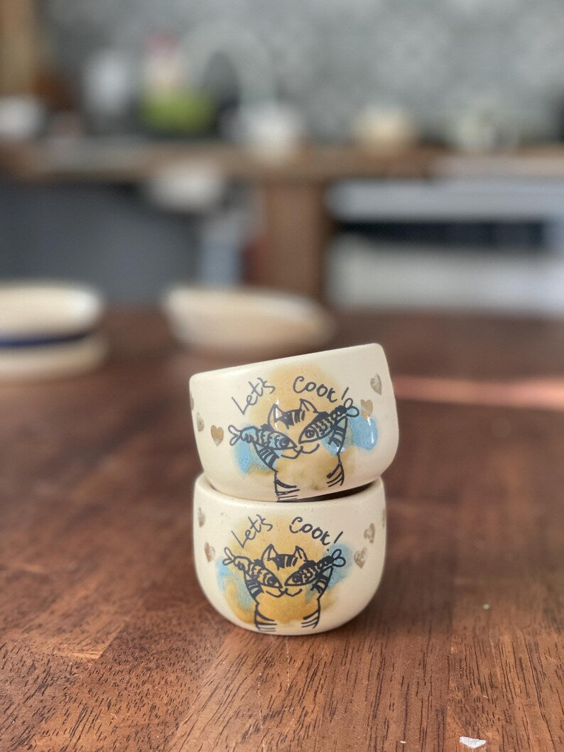 Ceremonial cocoa mugs, cat lovers, chef, cook, cooking, fish