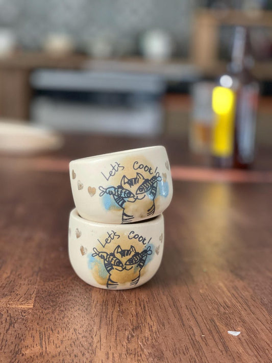 Ceremonial cocoa mugs, cat lovers, chef, cook, cooking, fish