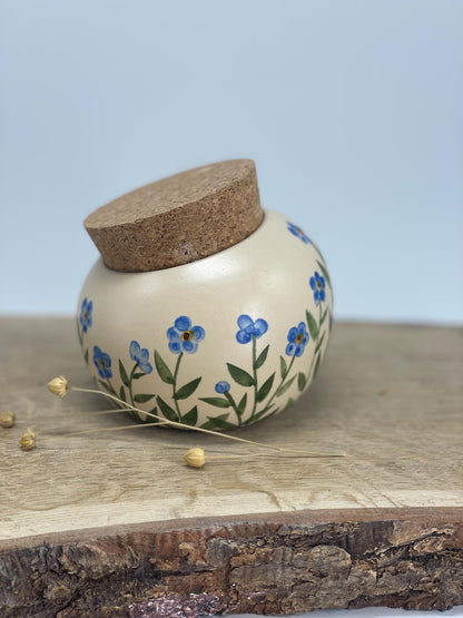 Salt Cellar, Salt Pig Salt keeper, ceramic salt pot, forget me nots