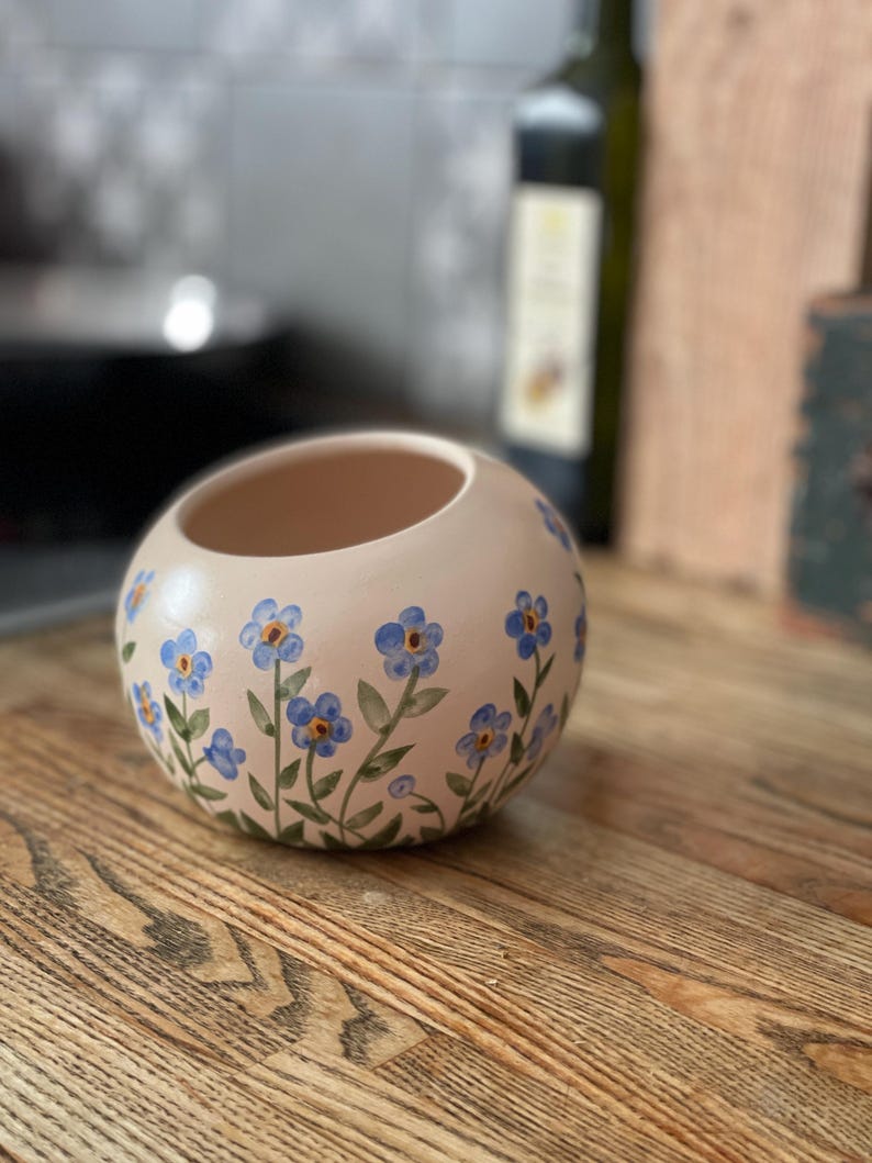 Salt Cellar, Salt Pig Salt keeper, ceramic salt pot, forget me nots
