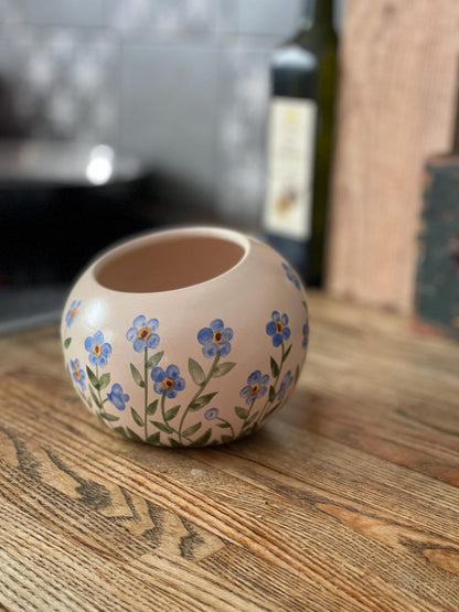 Salt Cellar, Salt Pig Salt keeper, ceramic salt pot, forget me nots
