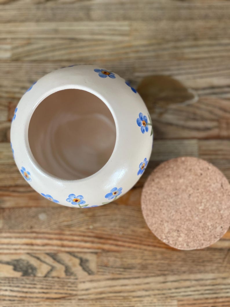 Salt Cellar, Salt Pig Salt keeper, ceramic salt pot, forget me nots