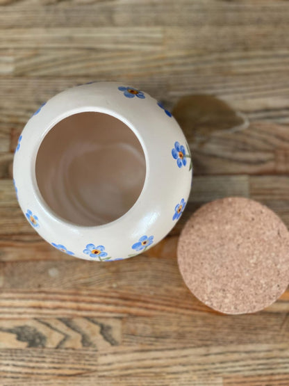 Salt Cellar, Salt Pig Salt keeper, ceramic salt pot, forget me nots