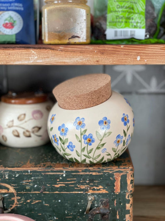 Salt Cellar, Salt Pig Salt keeper, ceramic salt pot, forget me nots