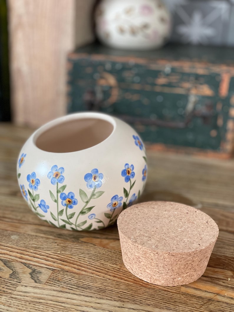 Salt Cellar, Salt Pig Salt keeper, ceramic salt pot, forget me nots