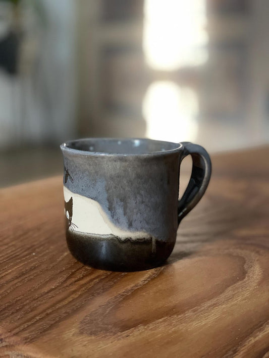 Cat mug, black cat mug, fun funny mug, cat lovers, gray black cup