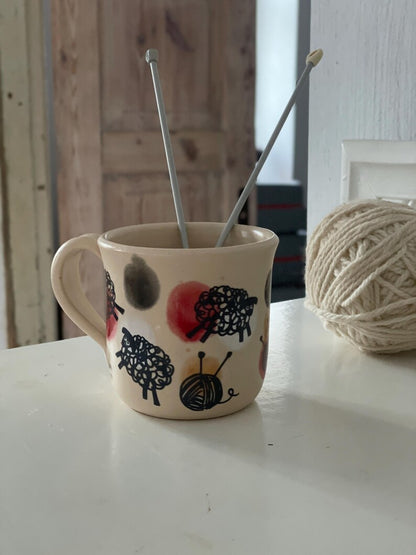 Colourful sheep mug, knitting mug, Sheep mug, whool, yarn, knitters