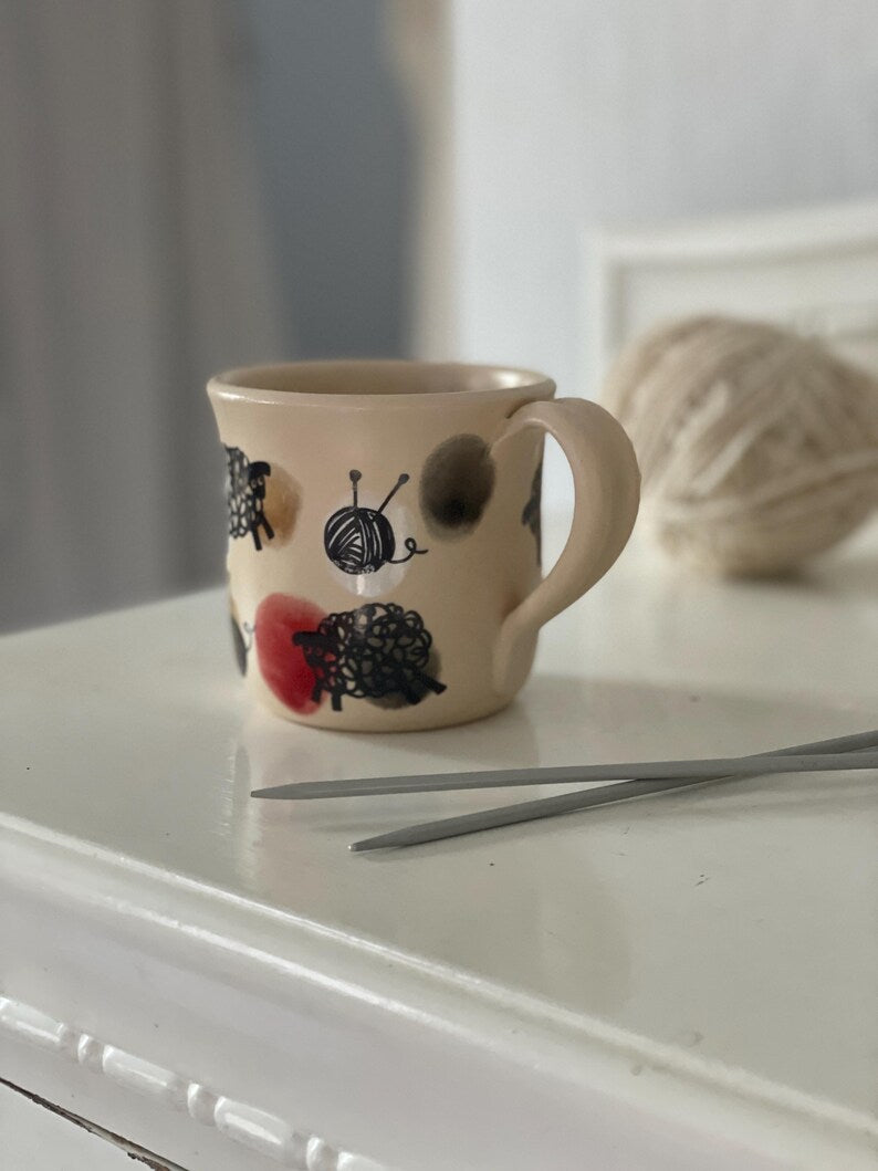 Colourful sheep mug, knitting mug, Sheep mug, whool, yarn, knitters