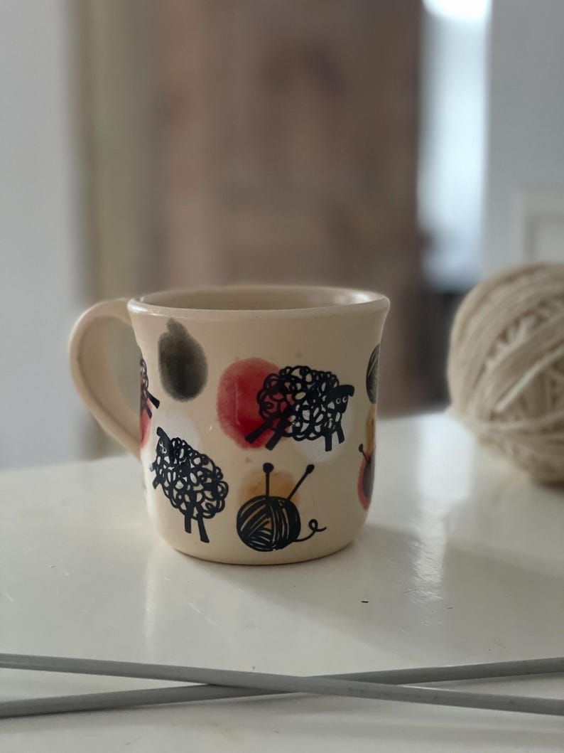 Colourful sheep mug, knitting mug, Sheep mug, whool, yarn, knitters