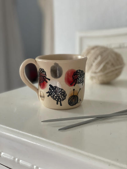 Colourful sheep mug, knitting mug, Sheep mug, whool, yarn, knitters