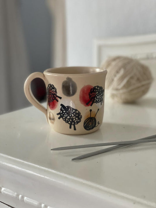 Colourful sheep mug, knitting mug, Sheep mug, whool, yarn, knitters