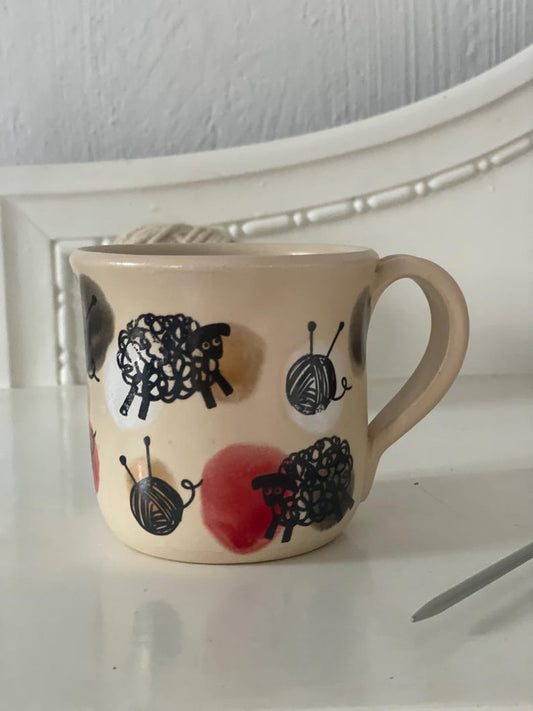 Colourful sheep mug, knitting mug, Sheep mug, whool, yarn, knitters