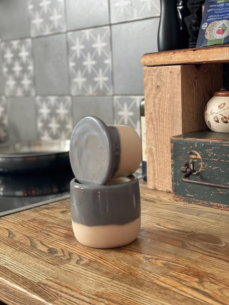French butter crock, gray butter keeper, french butter dish