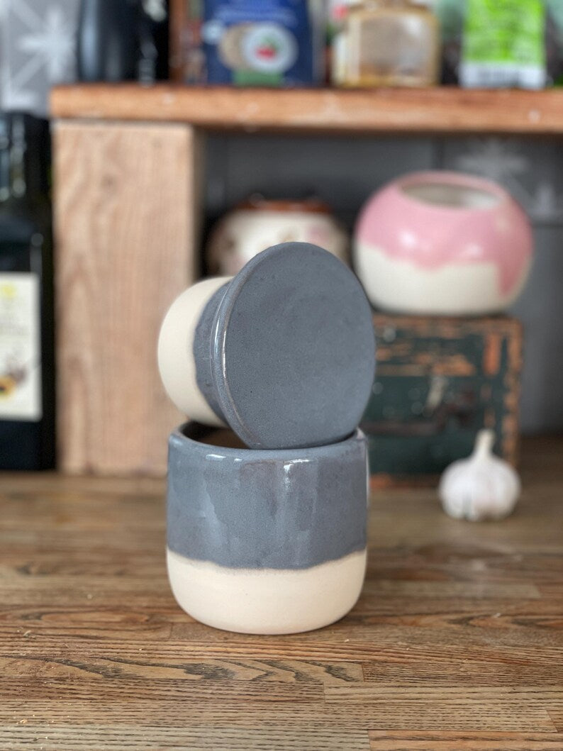 French butter crock, gray butter keeper, french butter dish