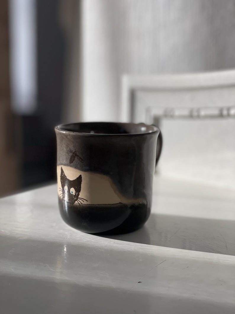 Cat mug, black cat mug, fun funny mug, cat lovers, gray black cup