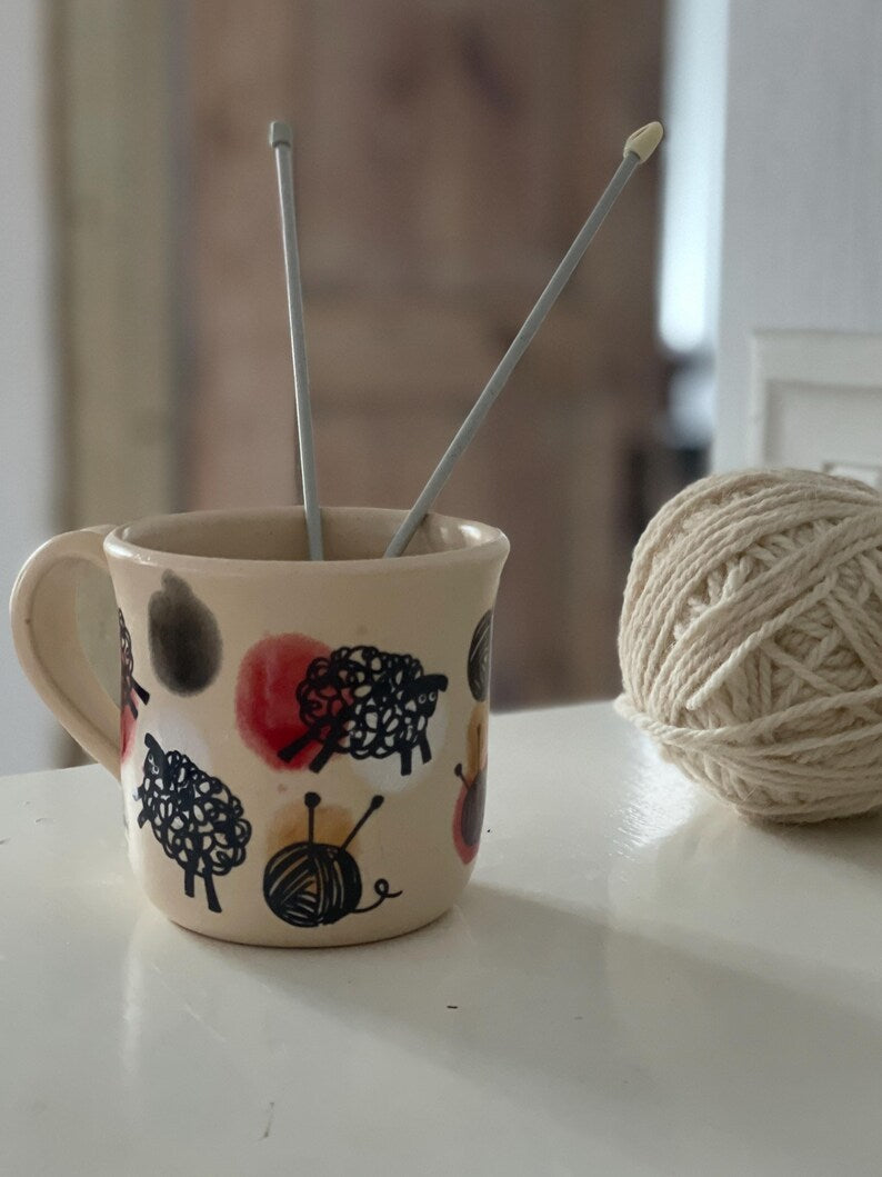 Colourful sheep mug, knitting mug, Sheep mug, whool, yarn, knitters